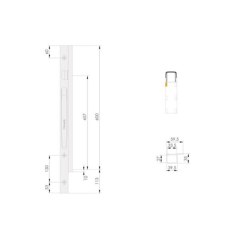 Front comb Kinne K20 600 / Left / bolt
