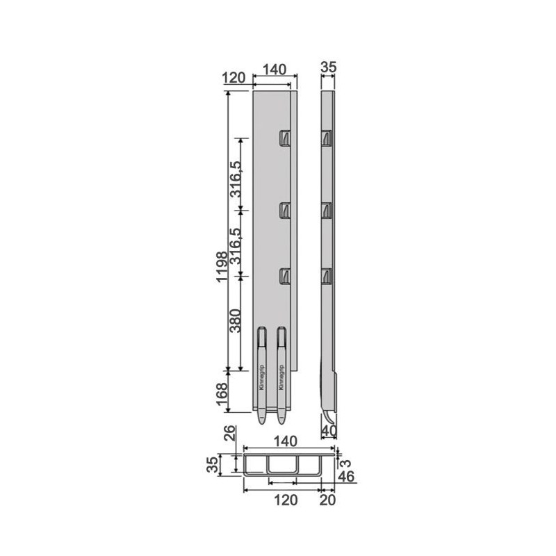 Rear pillar KG K5-1200 / right / wide