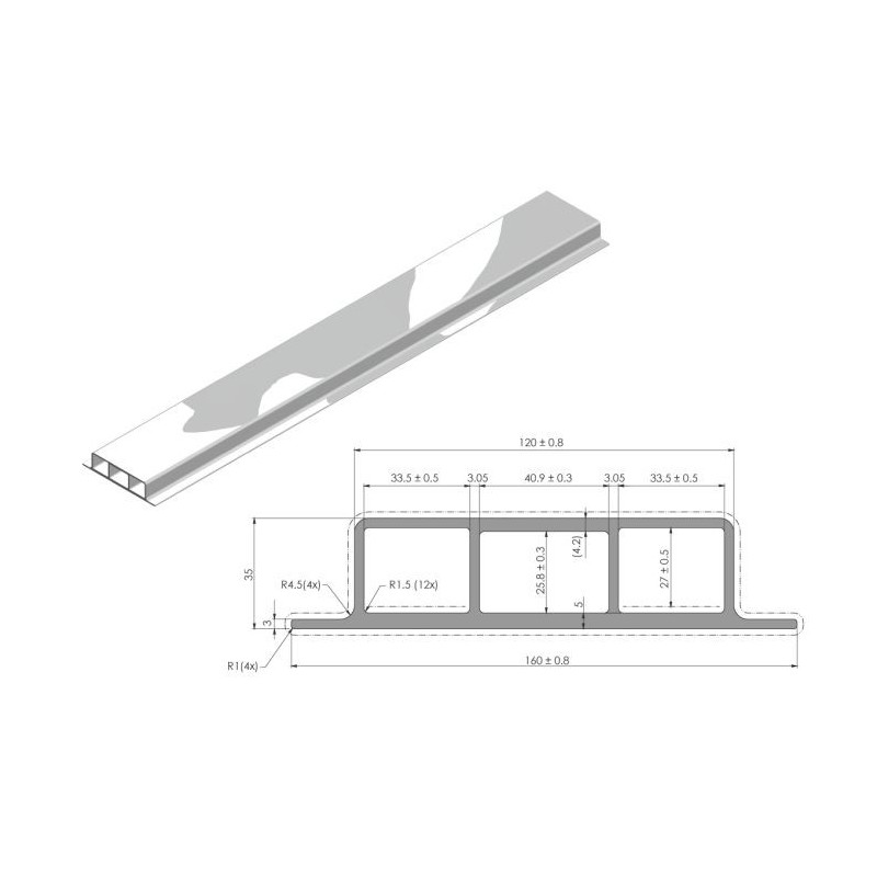 Taper K20 side aluminium / prof / 3000 mm