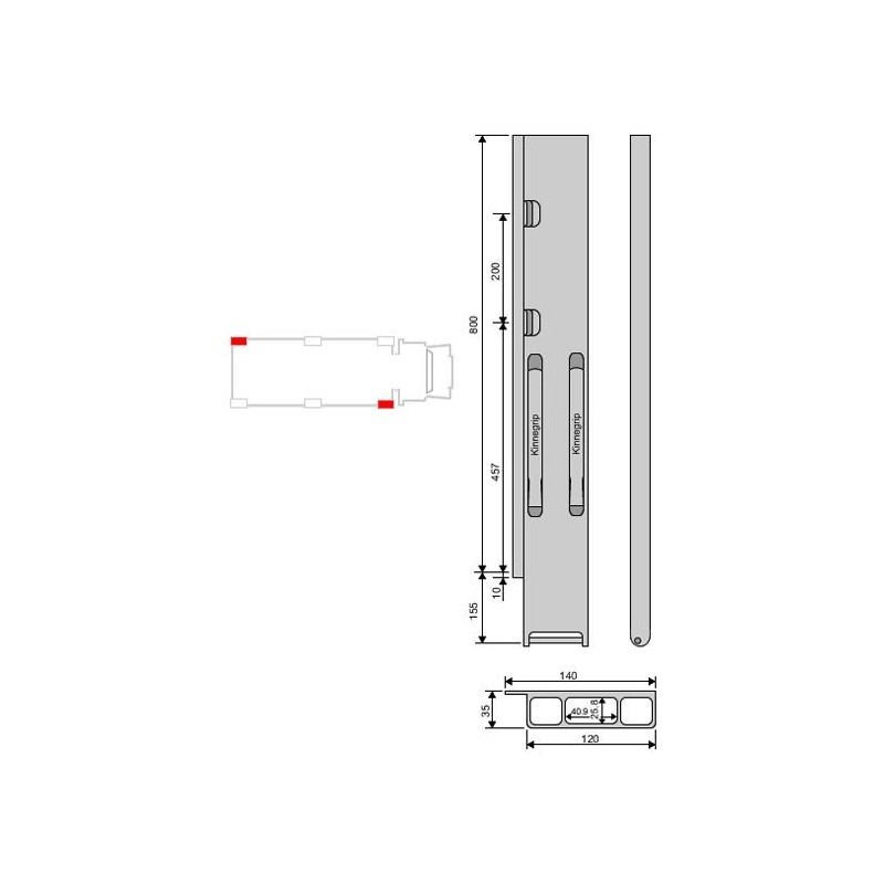 Rear pillar Kinne K20 alu 800 / left