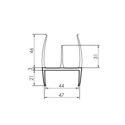 P / L PVC ukse tihend 44 mm / 2,8 m