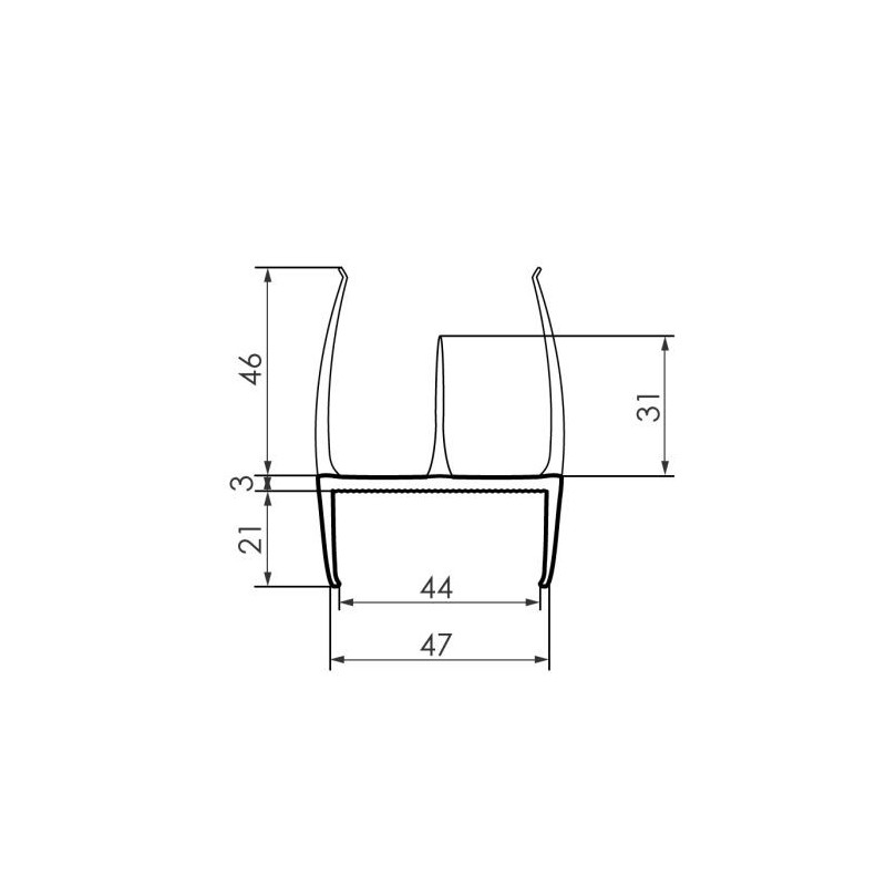 P/L PVC door seal 44 mm / 2,8 m