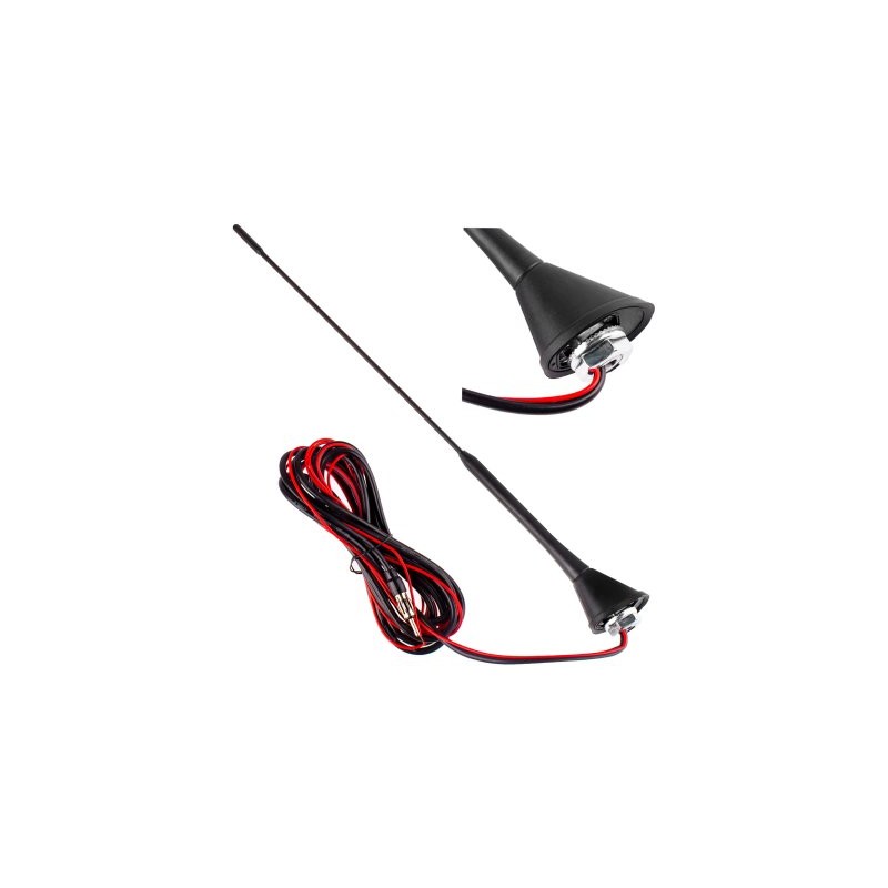 Antenna with amplifier, 40cm, black, 3m cable, 5mm