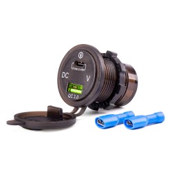 Charger, 1x USB, 1x USB-C, voltmeter
