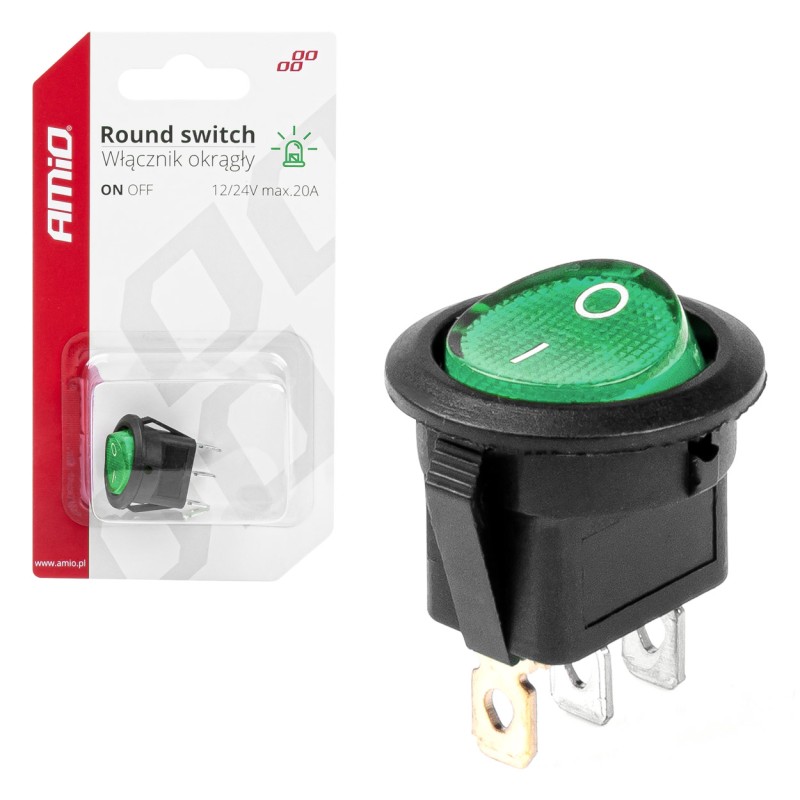 Circuit breaker round 12/24V, 20A, ON/OFF, green