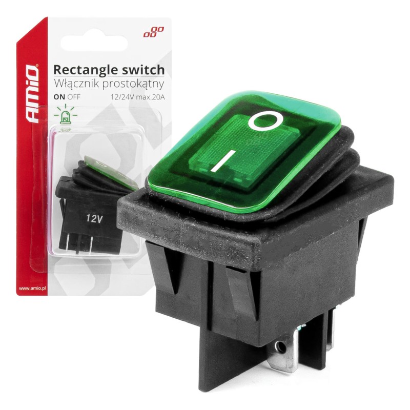 Lüliti ristkülik 12/24V, 20A,roheline Lüliti ristkülik 12/24V, 20A,roheline