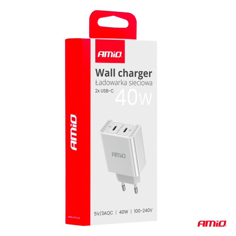 Зарядное устройство 2*USB-C 40W 230V быстрая зарядка