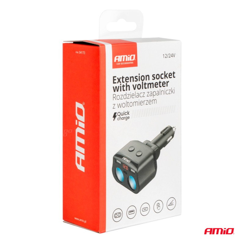 Charger 2x12/24V socket 2xUSB 1Xusb-c volt