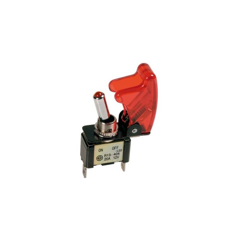 Switch 12V, led red, 20A, safety cover