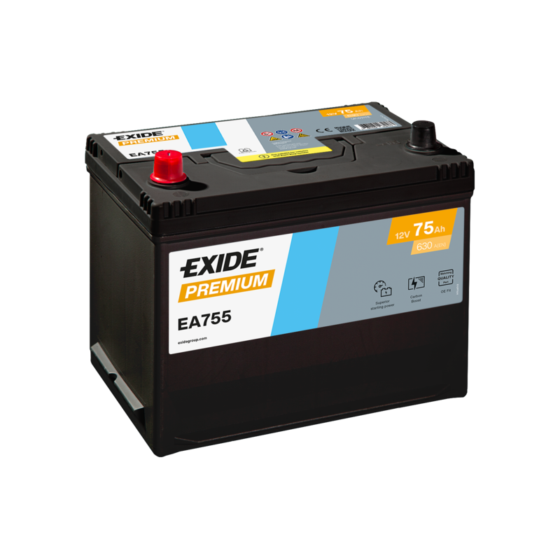 Exide Premium 75Ah630A 260x170x222+- Exide Premium 75Ah630A 260x170x222+-