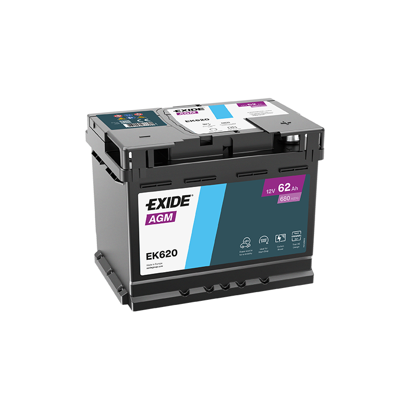 Exide AGM 62Ah 680A 242x175x190-+ Exide AGM 62Ah 680A 242x175x190-+