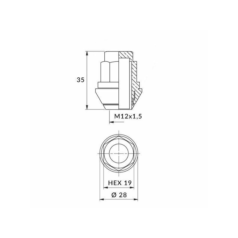 Mutter M12x1,50/35/19 kinnine liugseib