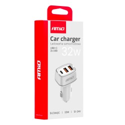 Автомобильное зарядное устройство 2x USB-A + USB-C 32 Вт 12/24 В