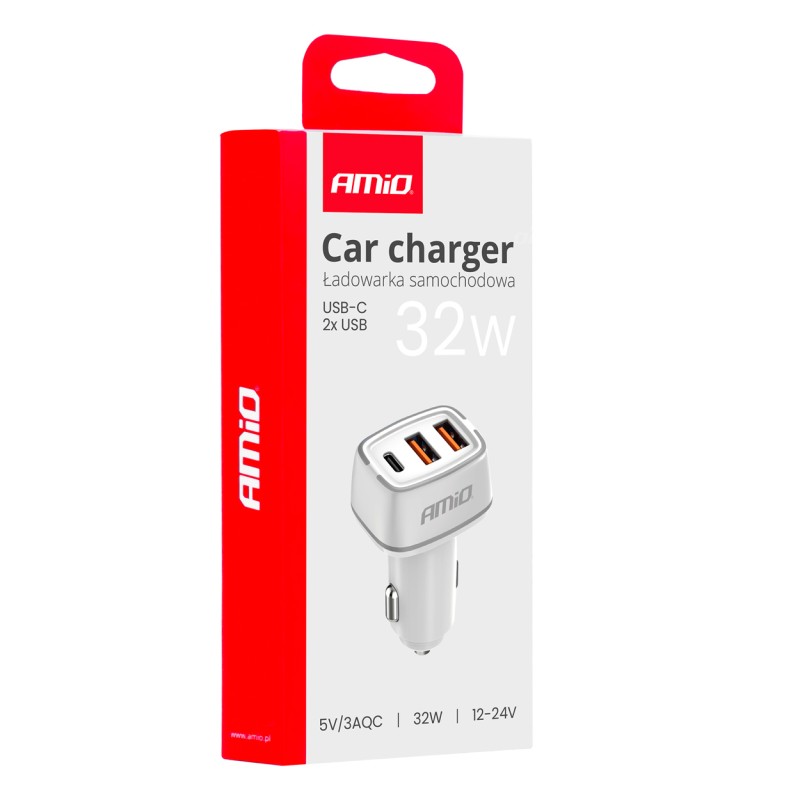 Автомобильное зарядное устройство 2x USB-A + USB-C 32 Вт 12/24 В