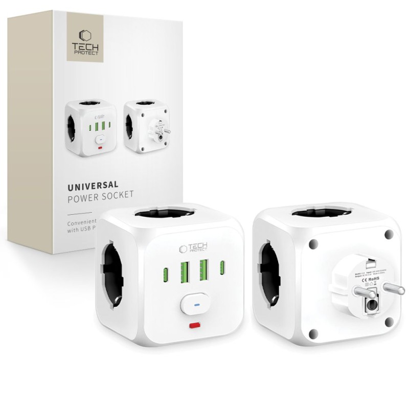 Tech-Protect seinalaadija 3x220V 4xUSB Tech-Protect seinalaadija 3x220V 4xUSB