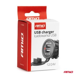 Laadija 2*USB punane valgustus 12-24V
