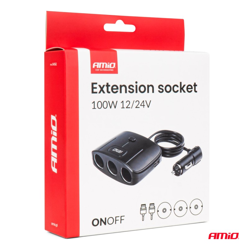 Kolmik laadija + 2x USB-A ON/OFF 100W 70