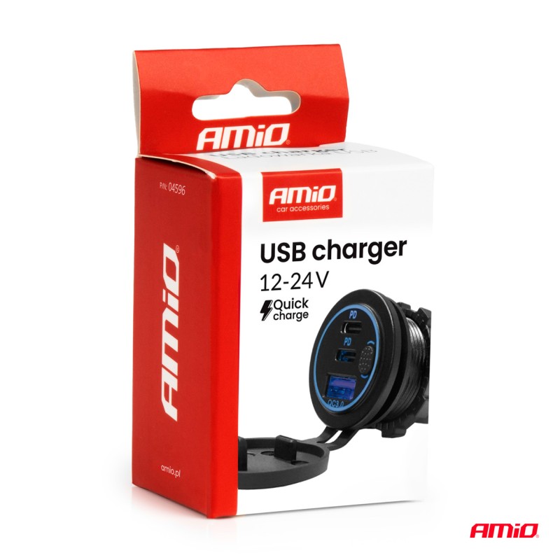 Laadija lülitiga sinise LED-valgusega