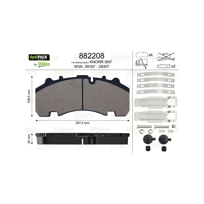 VALEO Piduriklotsi komplekt,ketaspidur 882208