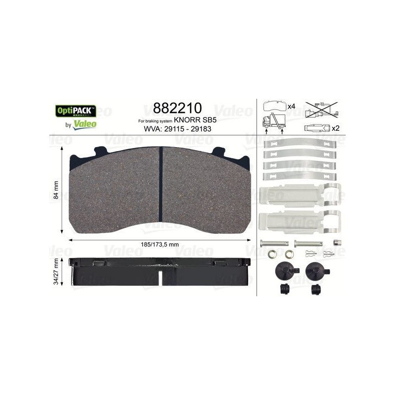 VALEO Piduriklotsi komplekt,ketaspidur 882210