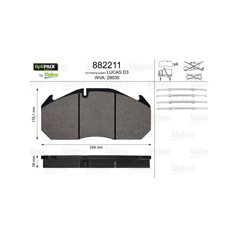 VALEO Piduriklotsi komplekt,ketaspidur 882211