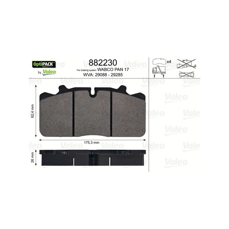 VALEO Piduriklotsi komplekt,ketaspidur 882230