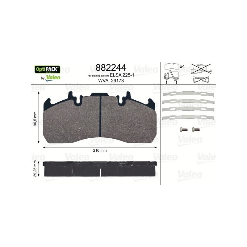VALEO Piduriklotsi komplekt,ketaspidur 882244