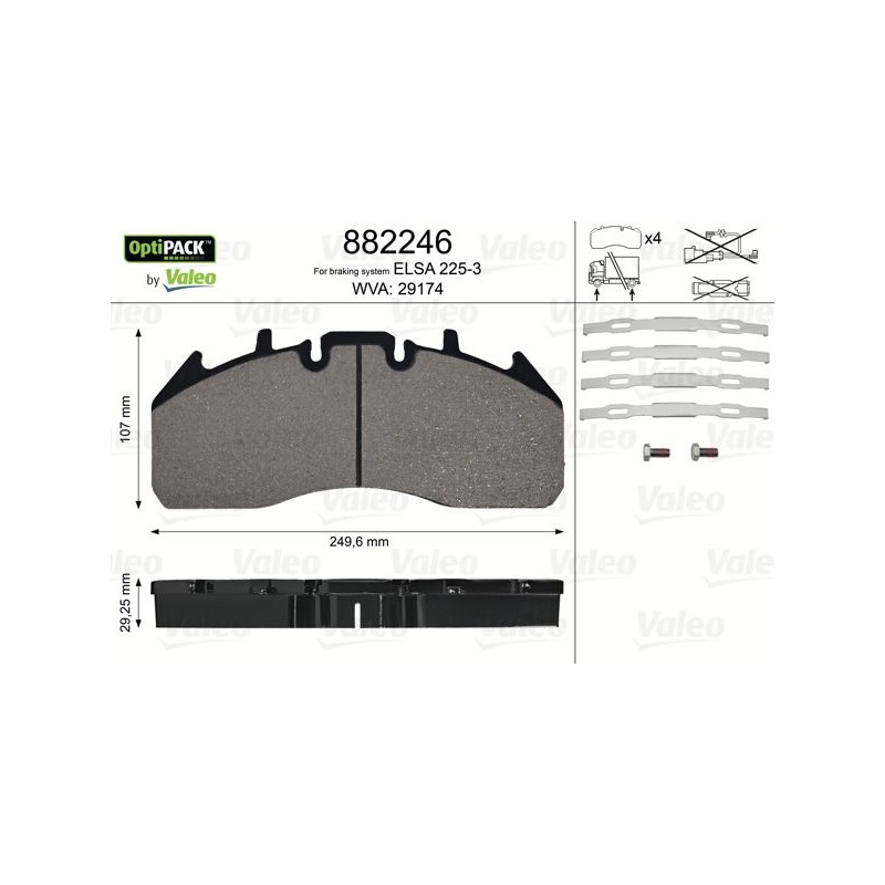 VALEO Piduriklotsi komplekt,ketaspidur 882246