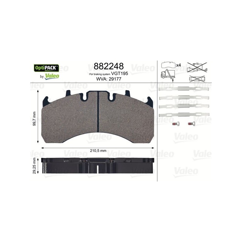 VALEO Piduriklotsi komplekt,ketaspidur 882248