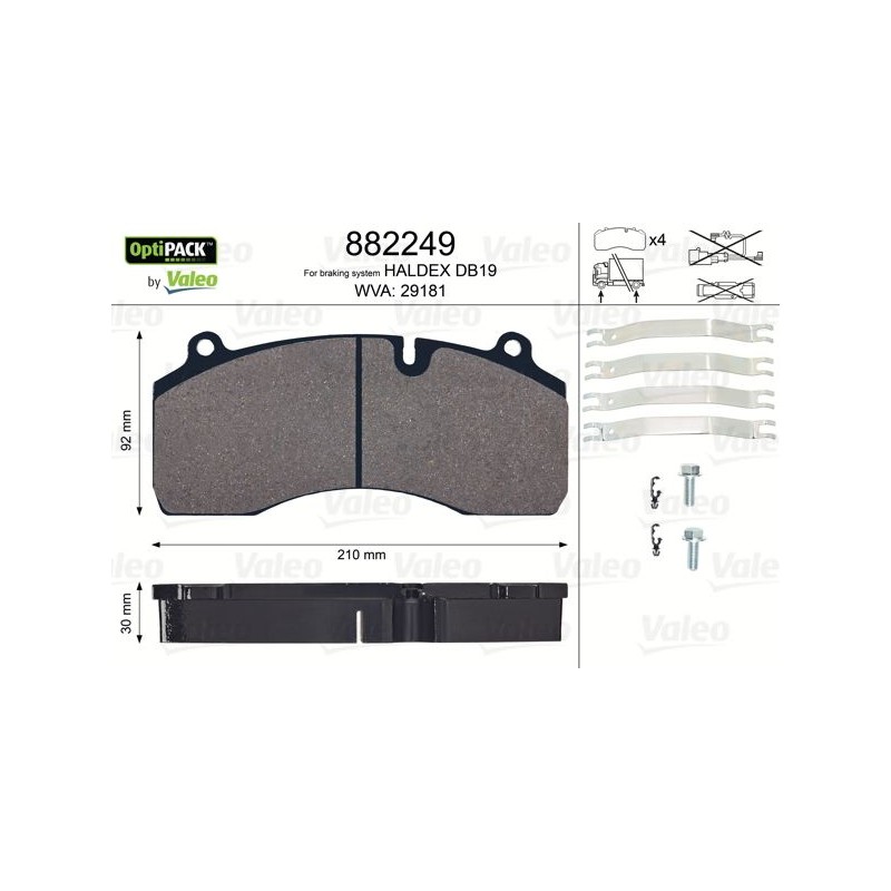 VALEO Piduriklotsi komplekt,ketaspidur 882249