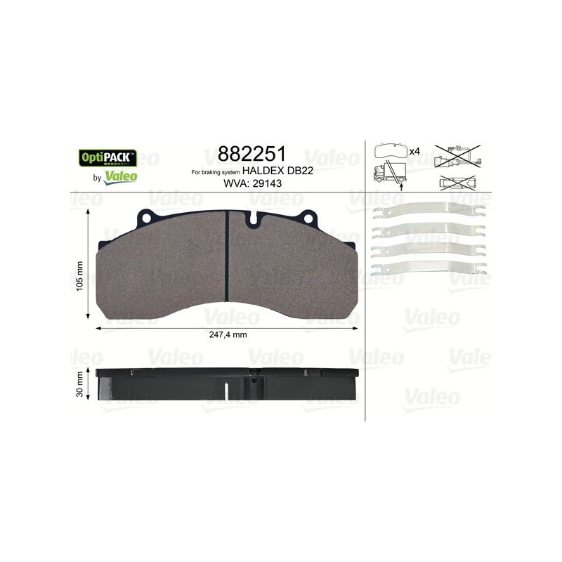 VALEO Piduriklotsi komplekt,ketaspidur 882251