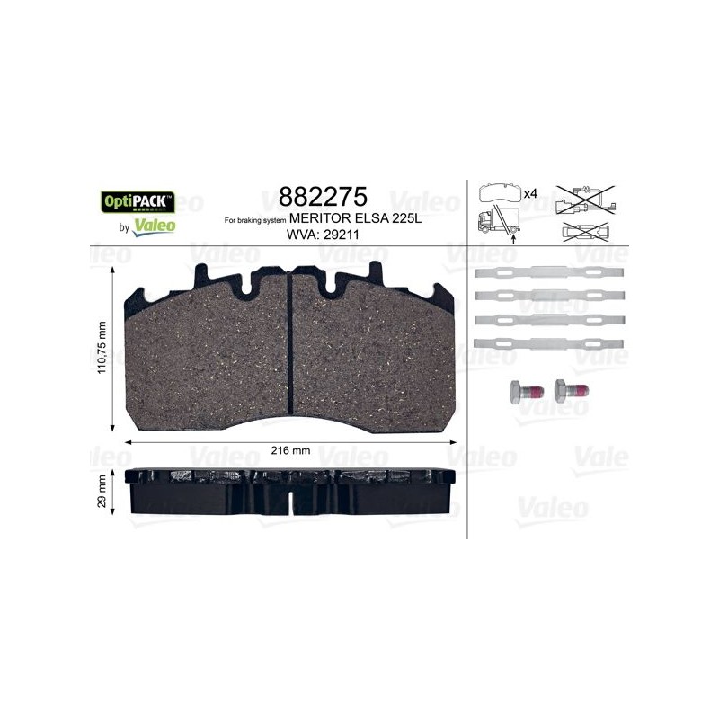 VALEO Piduriklotsi komplekt,ketaspidur 882275