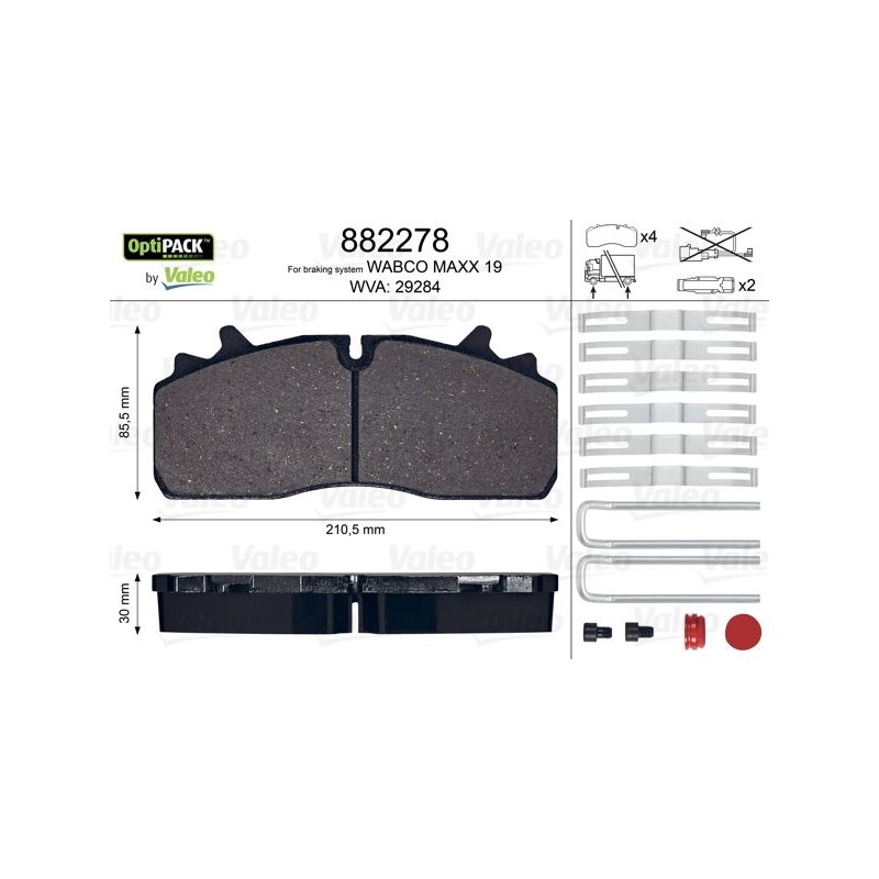 VALEO Piduriklotsi komplekt,ketaspidur 882278