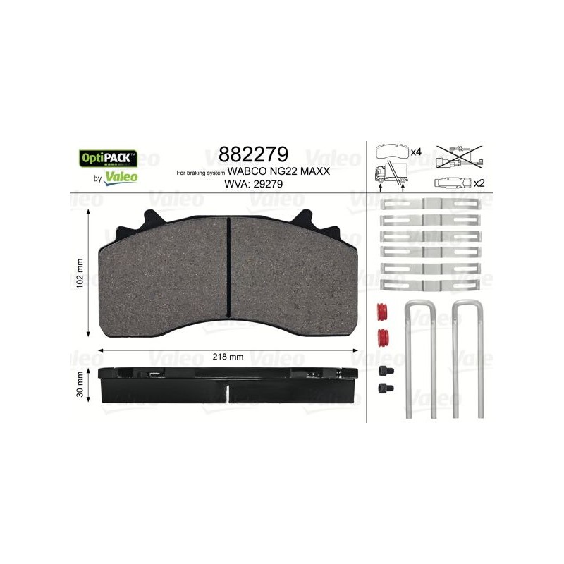 VALEO Piduriklotsi komplekt,ketaspidur 882279
