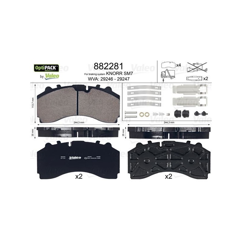 VALEO Piduriklotsi komplekt,ketaspidur 882281
