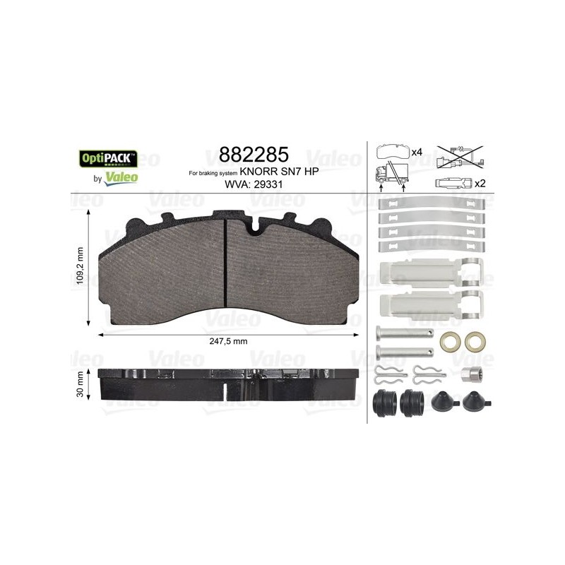 VALEO Piduriklotsi komplekt,ketaspidur 882285