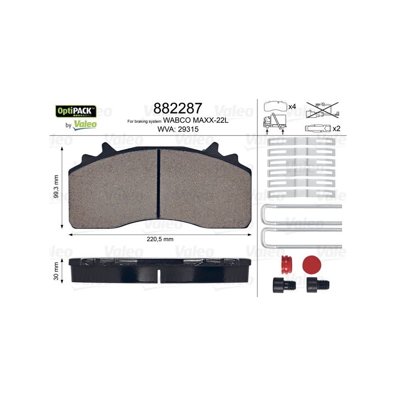 VALEO Piduriklotsi komplekt,ketaspidur 882287