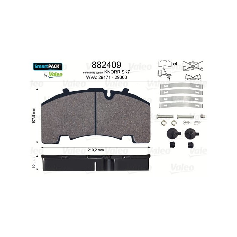 VALEO Piduriklotsi komplekt,ketaspidur 882409