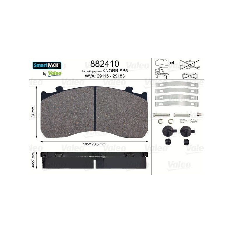 VALEO Piduriklotsi komplekt,ketaspidur 882410