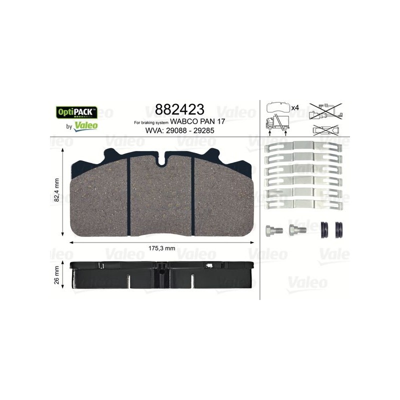 VALEO Piduriklotsi komplekt,ketaspidur 882423