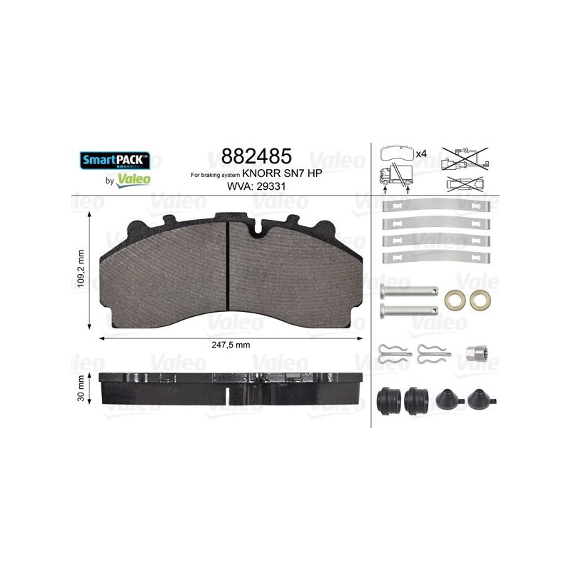 VALEO Piduriklotsi komplekt,ketaspidur 882485